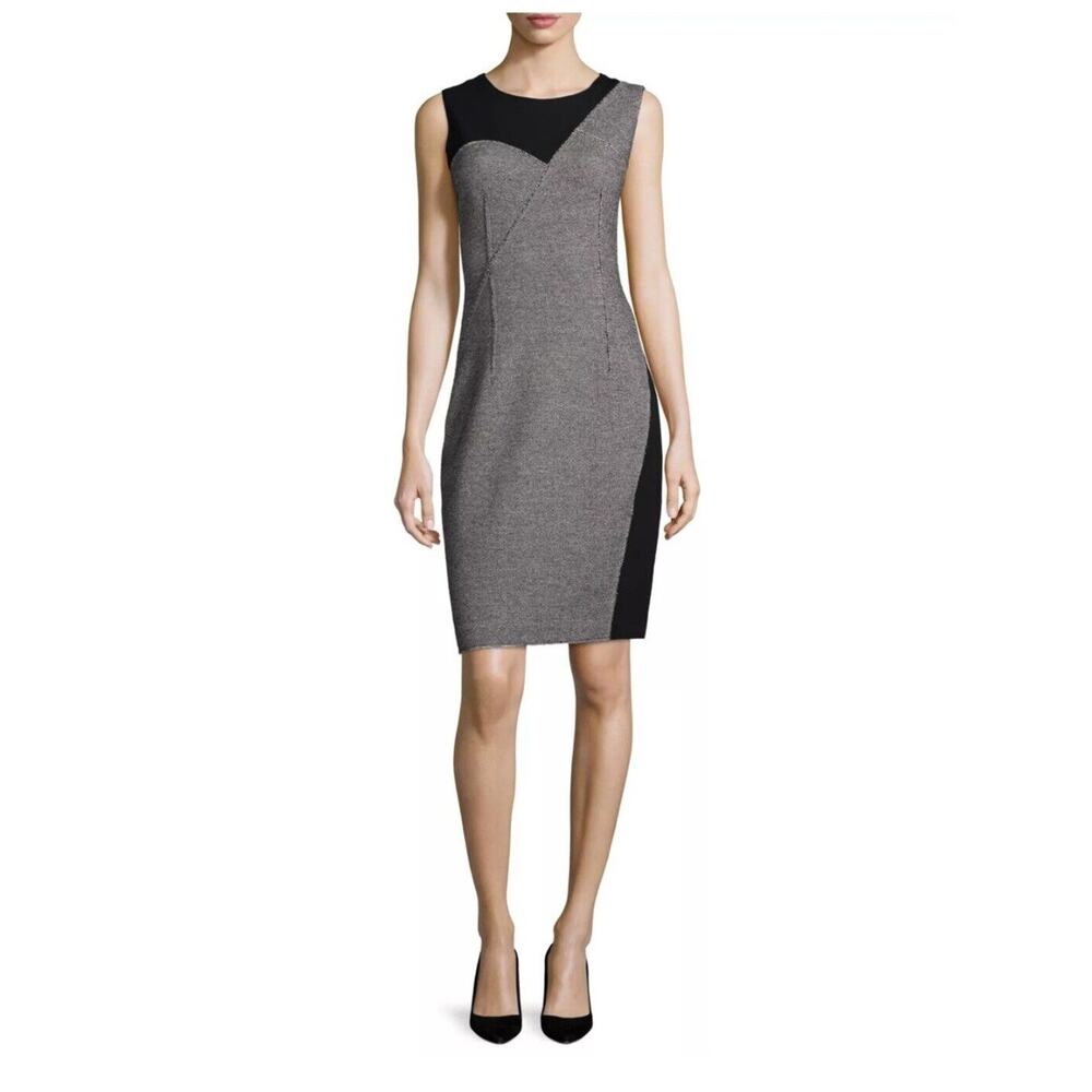 Women's Size 2 Elie Tahari Tweed Jersey Two Tone Gray And Black Sheath Dress